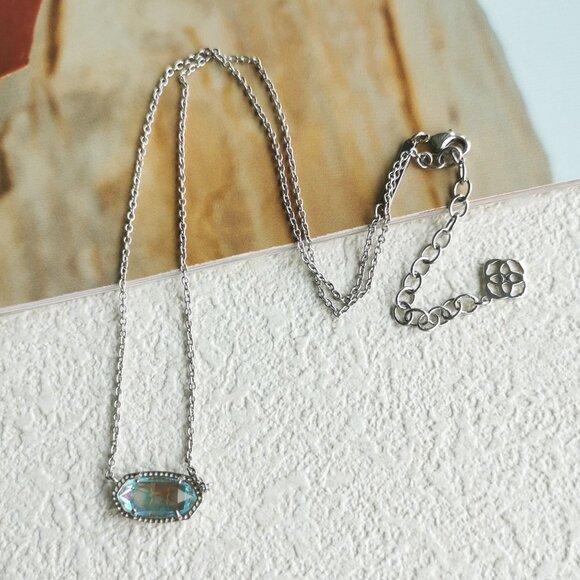 NEW Kendra Scott Elisa Silver Dichroic Glass Pendant Necklace Authentic - Picture 3 of 4